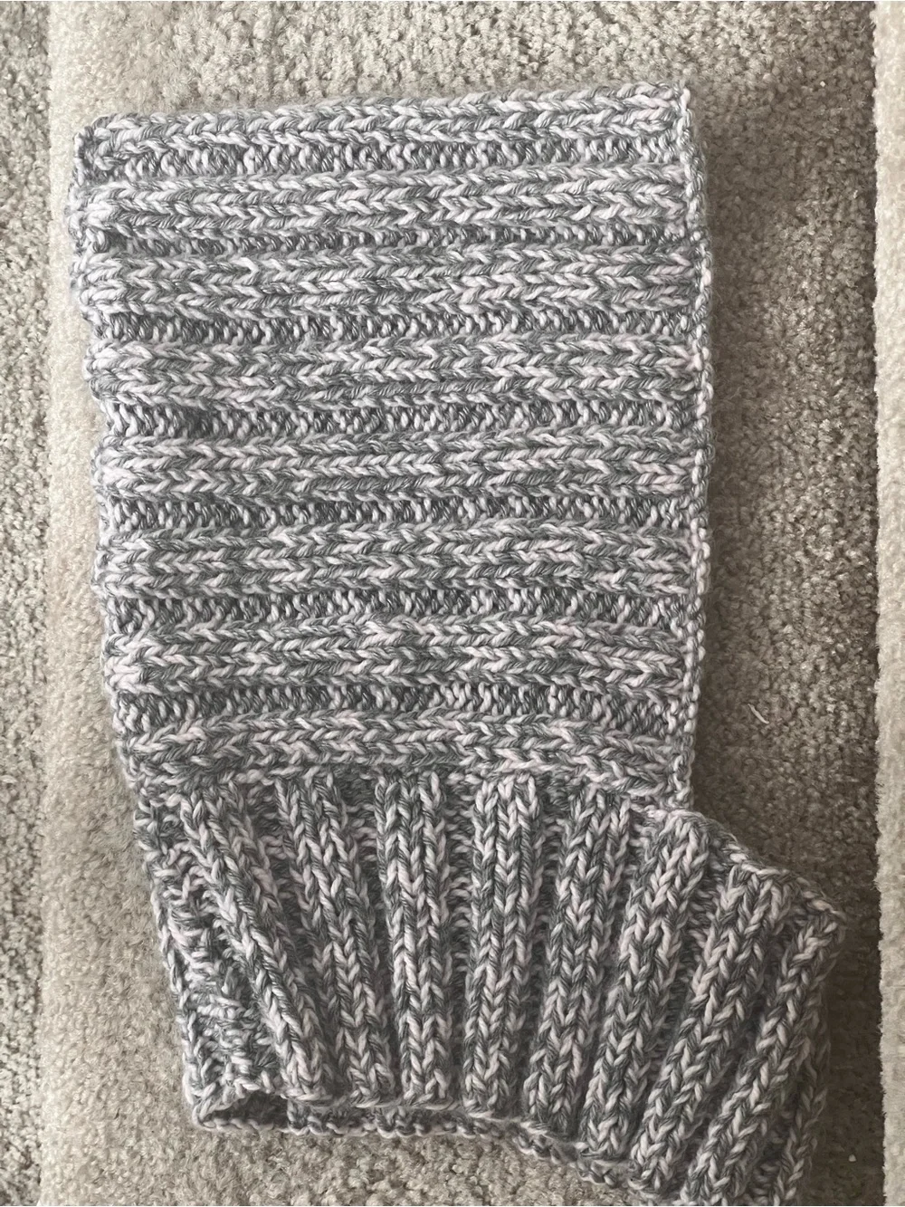 Handmade Gray & Cream Marled Knit/Crochet Beanie